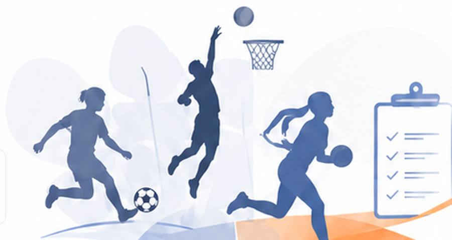 Illustration of sporting club setup with athletes and checklist